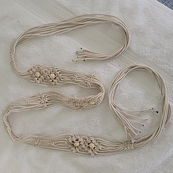 Vintage Boho 70's Macrame Belts. One With Beads And Tie Close, One Has A Buckle - Picture 2 of 16